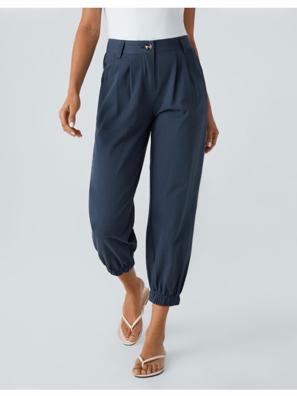 HALARA Navy Mid Rise Casual Joggers with Pockets
